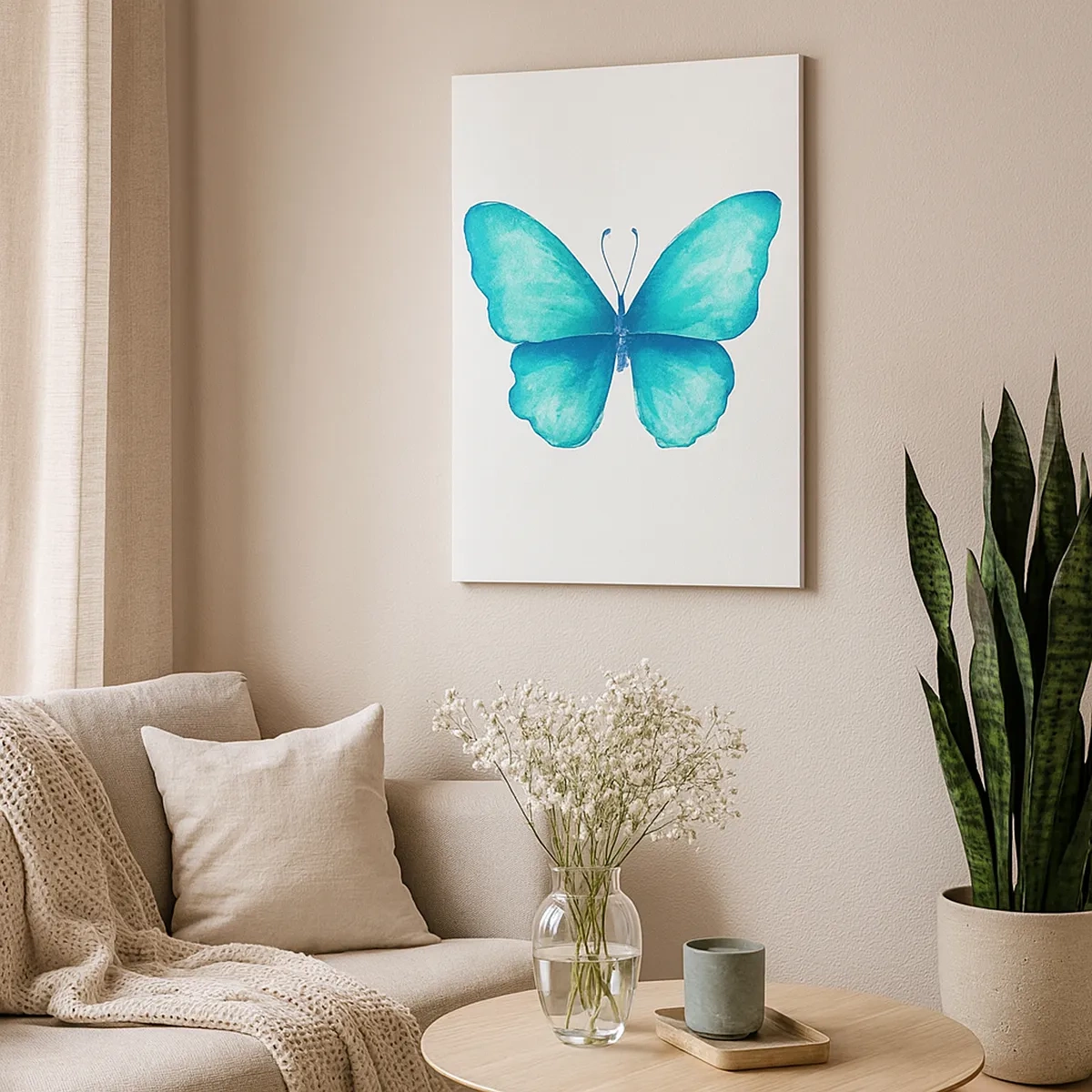Quadro su tela - Stampe su Tela - Farfalla blu in stile acquerello su sfondo bianco - 50x70cm - Turchese di natura - Decorazione murale moderna per soggiorno e camera da letto ARTTOR