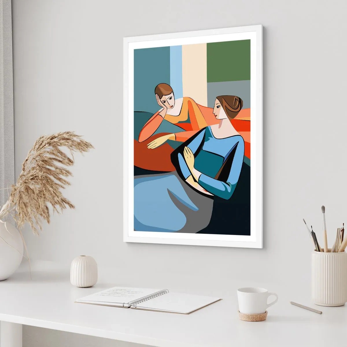Poster in cornice bianca - Il momento delle confidenze - 61x91 cm