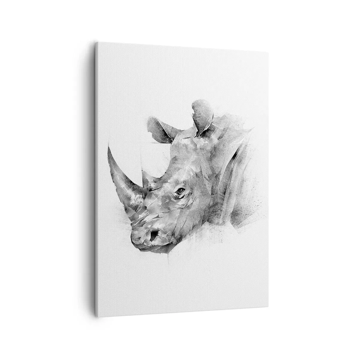 Quadro su tela - Stampe su Tela - Ritratto artistico di un rinoceronte in bianco e nero - 50x70cm - Ritratto africano - Decorazione murale moderna per soggiorno e camera da letto ARTTOR