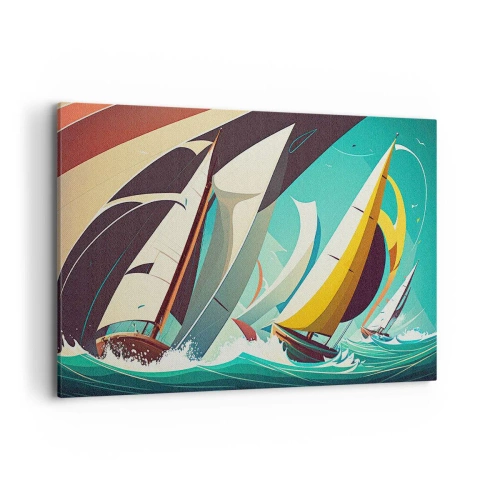 Quadro su tela - Stampe su Tela - Un'illustrazione dinamica di barche a vela in un mare in tempesta. - 120x80cm - Compagne degli elementi - Decorazione murale moderna per soggiorno e camera da letto ARTTOR