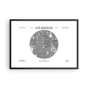 Poster in cornice nera - Una mappa di Los Angeles in stile minimalista in bianco e nero - 70x50cm - Anatomia di Los Angeles - Decorazione murale moderna per soggiorno e camera da letto ARTTOR