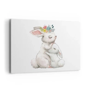 Quadro su tela - Stampe su Tela - Conigli carini in colori pastello - 120x80cm - Da mamma si sta meglio - Decorazione murale moderna per soggiorno e camera da letto ARTTOR