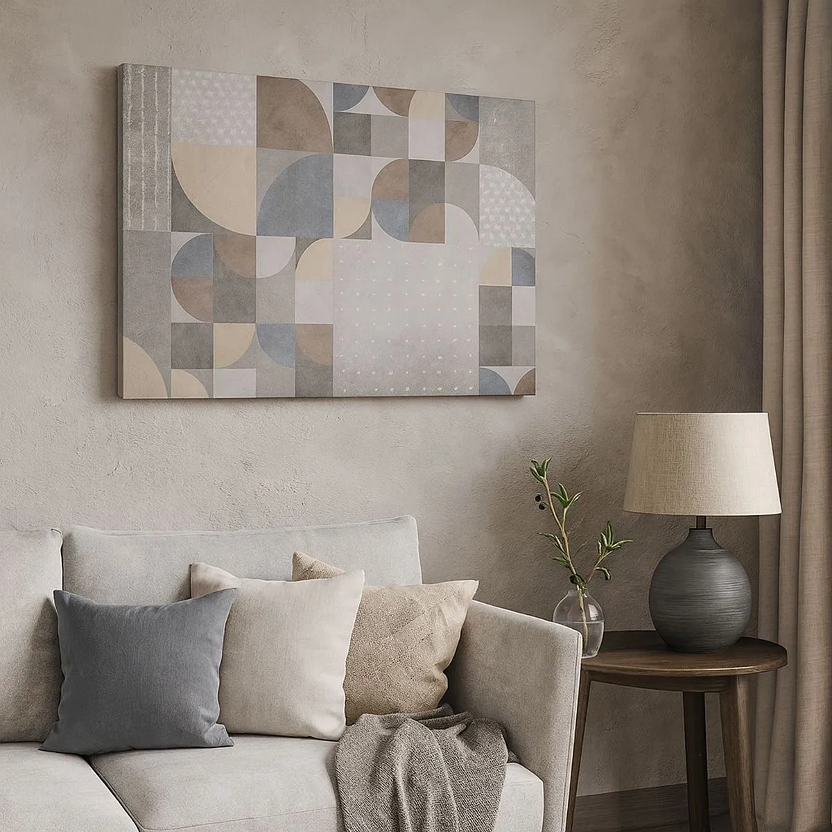 Quadro su tela - Stampe su Tela - Motivo geometrico in tonalità pastello - 70x50cm - Fantasia di ceramica - Decorazione murale moderna per soggiorno e camera da letto ARTTOR