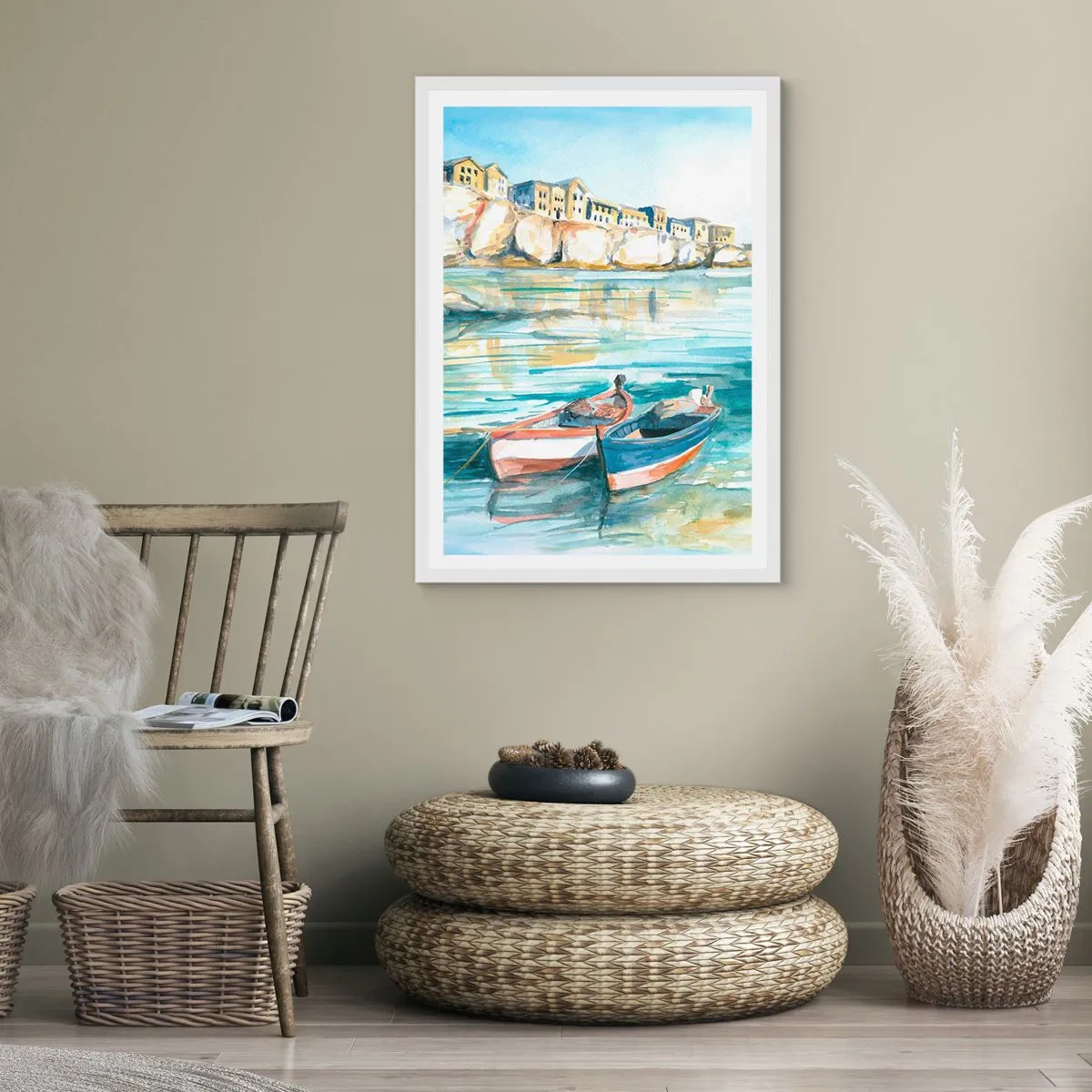 Poster in cornice bianca - Paesaggio in azzurro - 40x50 cm