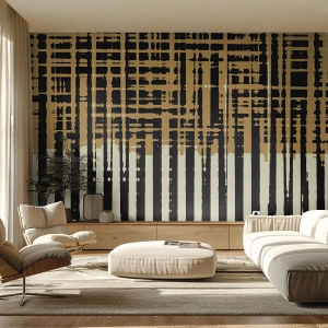 Fotomurali Premium Sand - Astrazione geometrica con linee verticali e orizzontali nei toni del marrone. - 100x70cm - Astrazione architettonica - Decorazione murale moderna per soggiorno e camera da letto ARTTOR