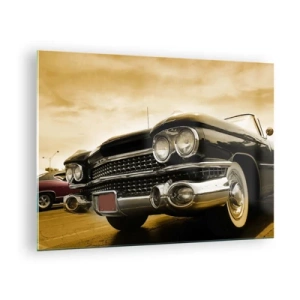 Quadro su vetro - La parte anteriore di un'auto d'epoca in un elegante stile retrò - 70x50cm - Il classico non è mai fuori moda - Decorazione murale moderna per soggiorno e camera da letto ARTTOR