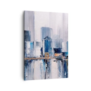 Quadro su tela - Stampe su Tela - Panorama urbano astratto con sfumature di blu e giallo - 50x70cm - Impressione di New York - Decorazione murale moderna per soggiorno e camera da letto ARTTOR