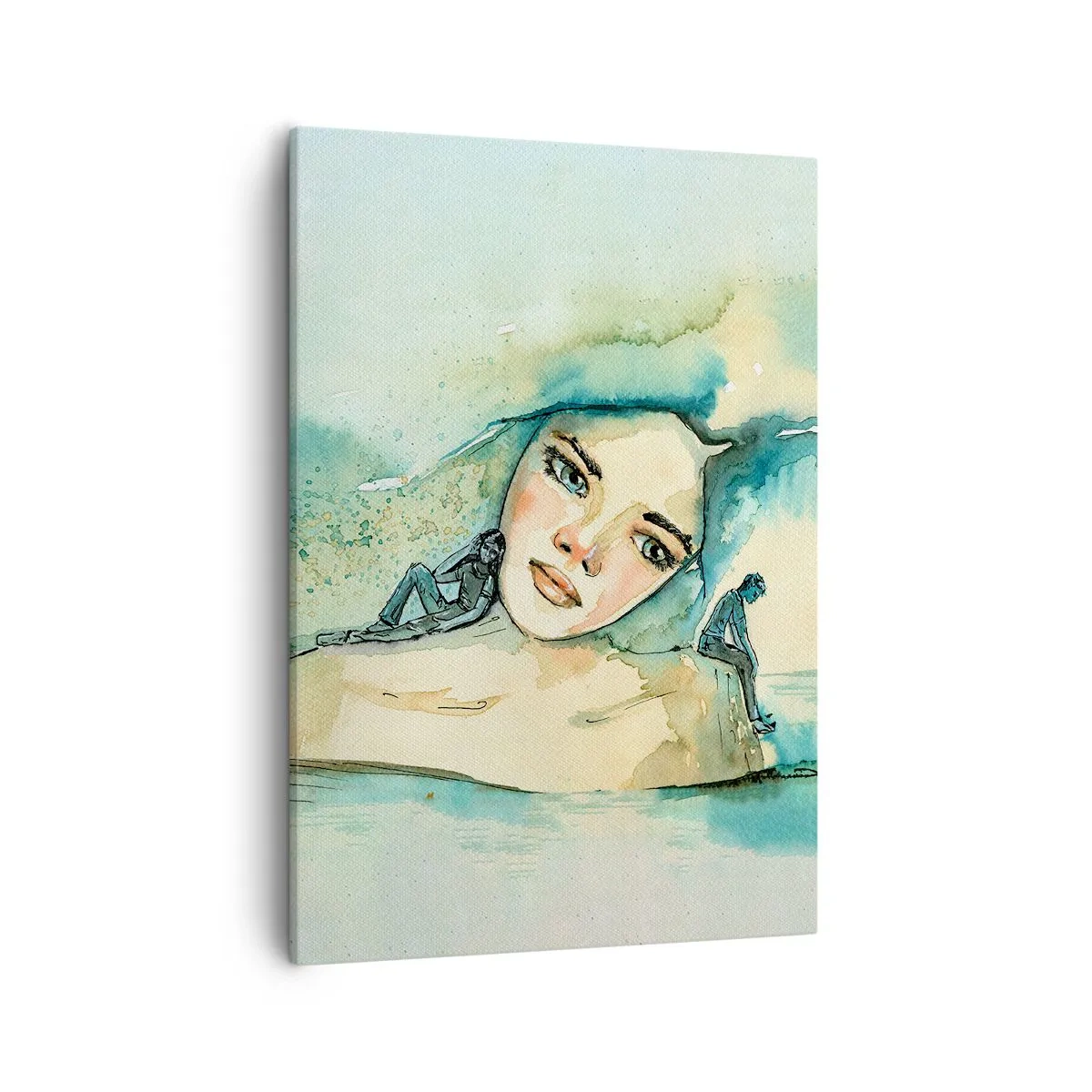 Quadro su tela - Stampe su Tela - Acquerello del volto di una donna con motivo riflettente - 50x70cm - Am I blue? - Decorazione murale moderna per soggiorno e camera da letto ARTTOR