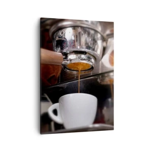 Quadro su tela - Stampe su Tela - Primo piano di una macchina da caffè che prepara un espresso fresco - 50x70cm - Il miglior momento della giornata - Decorazione murale moderna per soggiorno e camera da letto ARTTOR