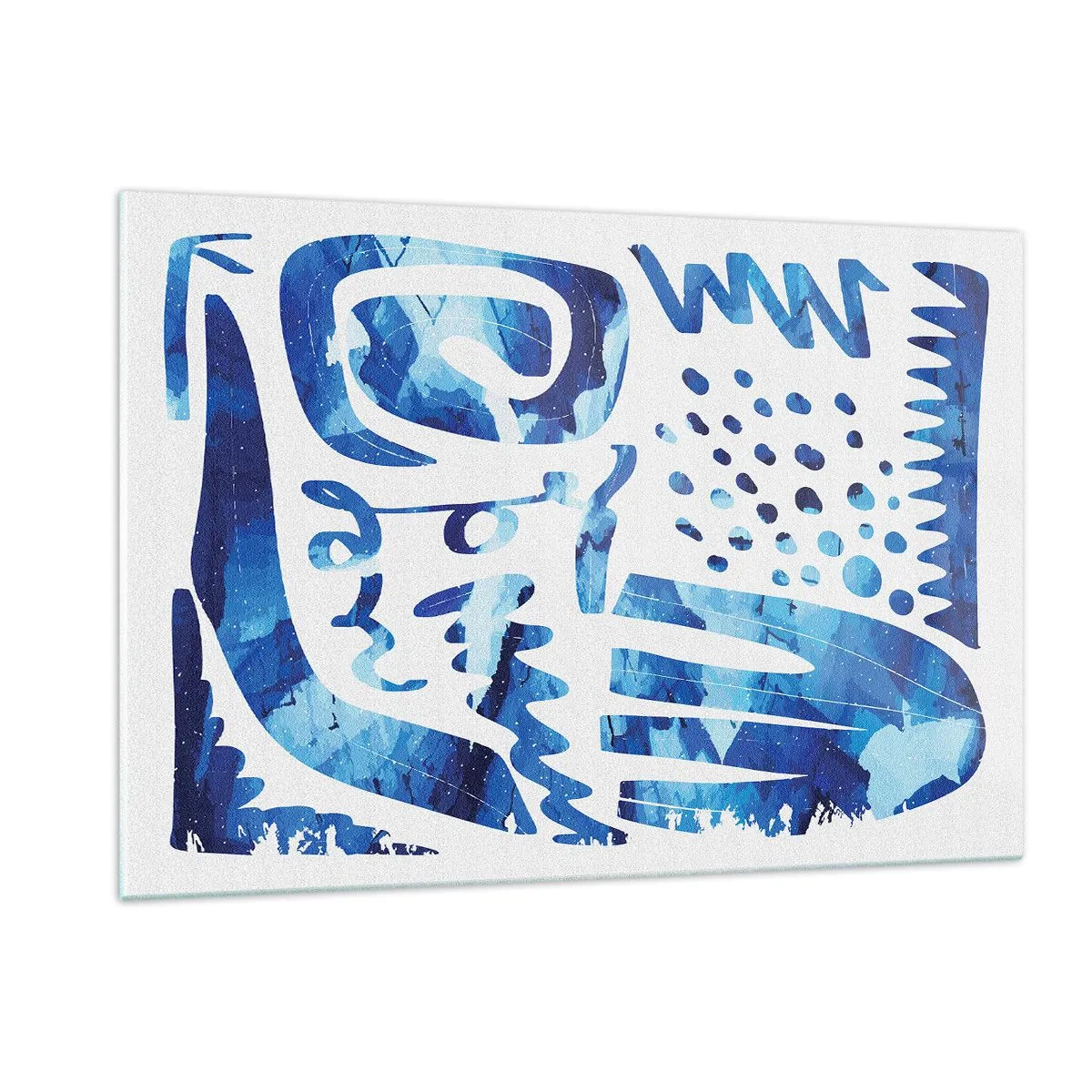 Quadro su vetro - Astrazione dinamica blu con forme geometriche - 120x80cm - Ritorno alle radici - Decorazione murale moderna per soggiorno e camera da letto ARTTOR