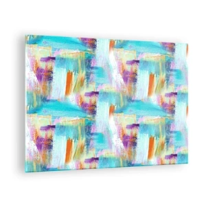 Quadro su vetro - Astrazione colorata con pennellate in colori pastello e vivaci. - 70x50cm - Mite intreccio soffuso - Decorazione murale moderna per soggiorno e camera da letto ARTTOR