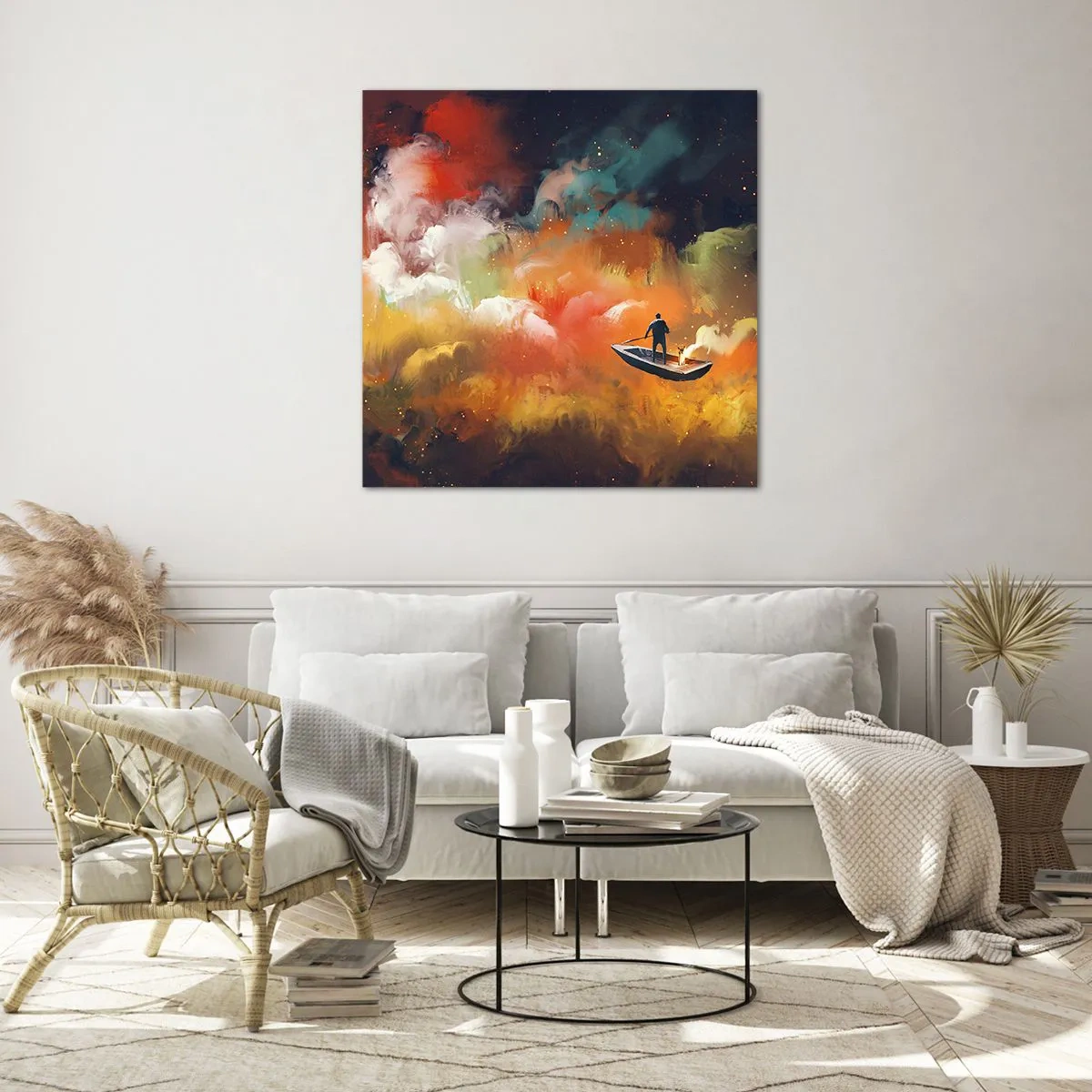 Quadro su vetro - In barca attraverso la galassia - 40x40 cm