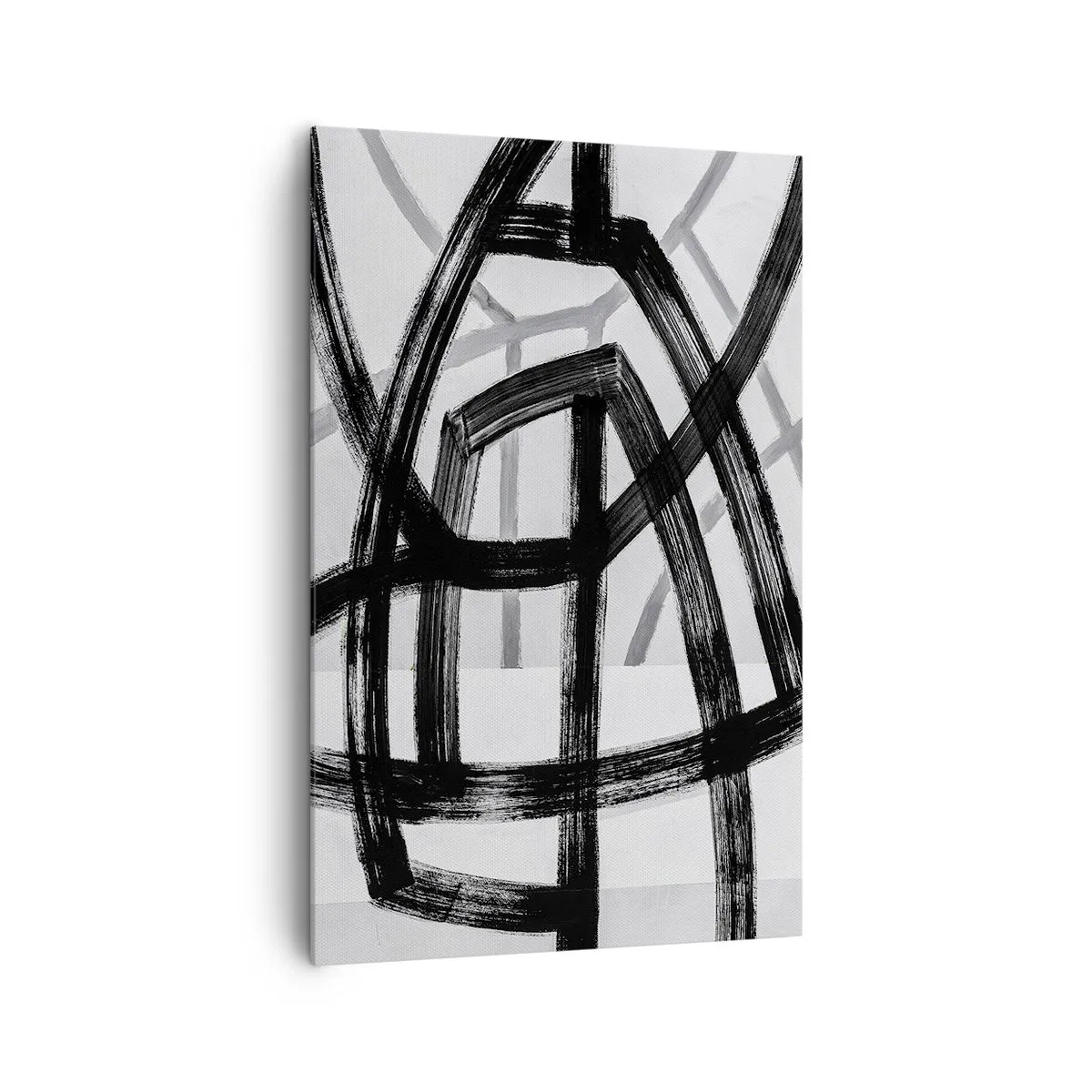 Quadro su tela - Stampe su Tela - Linee astratte in bianco e nero che si intersecano su uno sfondo chiaro - 80x120cm - Costruendo la profondità - Decorazione murale moderna per soggiorno e camera da letto ARTTOR