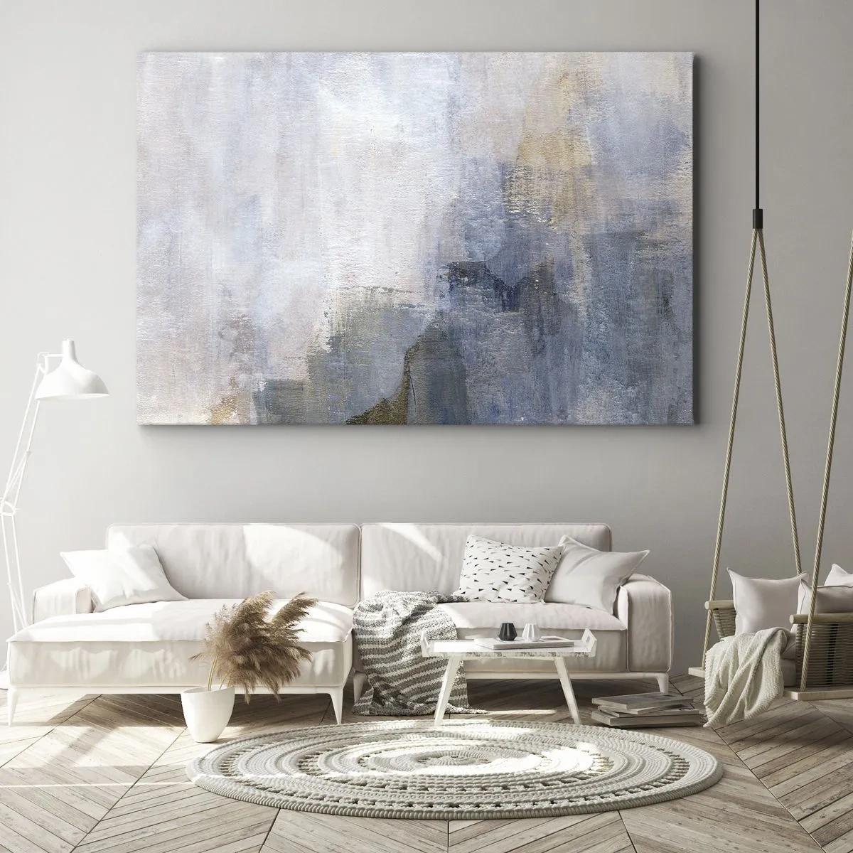 Quadro su tela - Stampe su Tela - Sottili macchie astratte nelle tonalità del blu e del beige - 100x70cm - Toni e accordi dei colori - Decorazione murale moderna per soggiorno e camera da letto ARTTOR