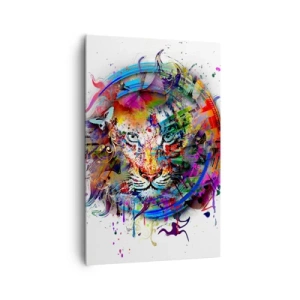 Quadro su tela - Stampe su Tela - Ritratto colorato di un leone in stile astratto - 80x120cm - Si nasconde dietro un velo arcobaleno - Decorazione murale moderna per soggiorno e camera da letto ARTTOR