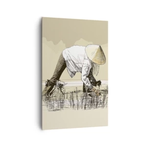 Quadro su tela - Stampe su Tela - Contadini che lavorano in una risaia indossando copricapi tradizionali - 80x120cm - Buon raccolto - Decorazione murale moderna per soggiorno e camera da letto ARTTOR