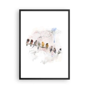 Poster in cornice nera - Uccelli seduti su un ramo in stile acquerello - 50x70cm - Incontro alato - Decorazione murale moderna per soggiorno e camera da letto ARTTOR