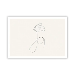 Poster - Schizzo del viso in stile minimalista su sfondo bianco - 100x70cm - Avvolta nei sogni - Decorazione murale moderna per soggiorno e camera da letto ARTTOR