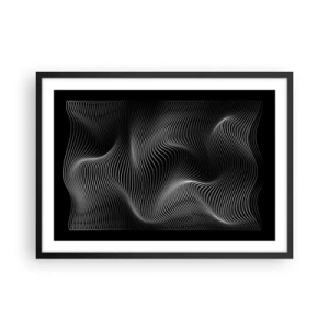 Poster in cornice nera - Linee bianche astratte su sfondo nero - 70x50cm - La danza della luce nello spazio - Decorazione murale moderna per soggiorno e camera da letto ARTTOR
