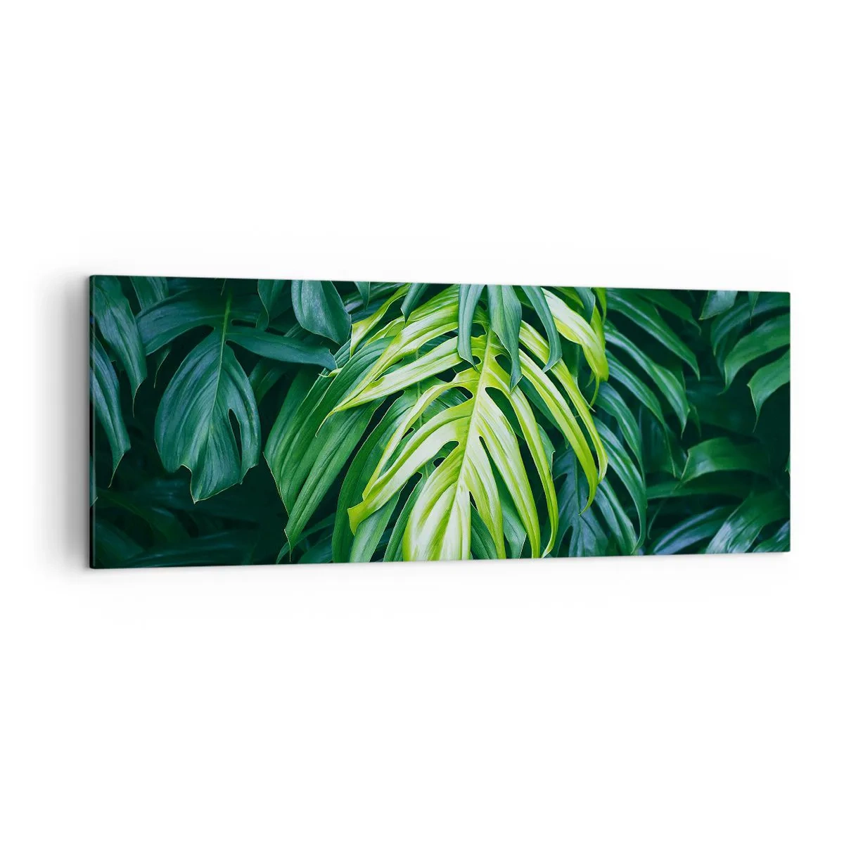 Quadro su tela - Stampe su Tela - Foglie verdi in una fitta disposizione tropicale - 140x50cm - Immergersi nella freschezza - Decorazione murale moderna per soggiorno e camera da letto ARTTOR