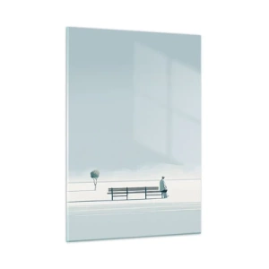 Quadro su vetro - Una figura seduta su una panchina in un paesaggio minimalista - 50x70cm - Si, aspetto. - Decorazione murale moderna per soggiorno e camera da letto ARTTOR