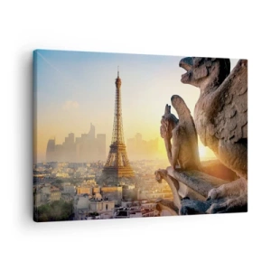 Quadro su tela - Stampe su Tela - Vista della Torre Eiffel con i gargoyle sullo sfondo - 70x50cm - Tante cose sono cambiate... - Decorazione murale moderna per soggiorno e camera da letto ARTTOR
