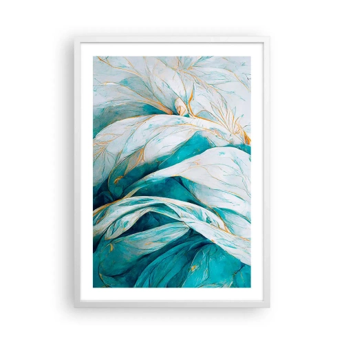 Poster in cornice bianca - Astrazione blu con motivi d'oro - 50x70 cm