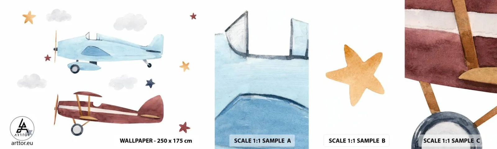 Campione Di Fotomurale Standard Eco - Aspettando il pilota - Aeroplani, retrò, Bambini - 100x30 cm