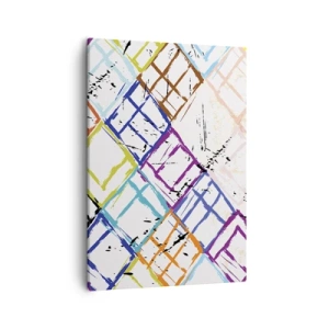 Quadro su tela - Stampe su Tela - Astrazione colorata con forme geometriche su sfondo bianco - 50x70cm - Cellule in affitto - Decorazione murale moderna per soggiorno e camera da letto ARTTOR