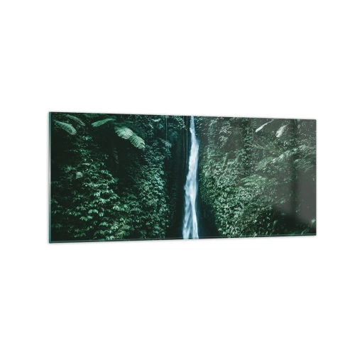 Quadro su vetro - Una cascata circondata da una fitta vegetazione tropicale - 120x50cm - Terme tropicali - Decorazione murale moderna per soggiorno e camera da letto ARTTOR