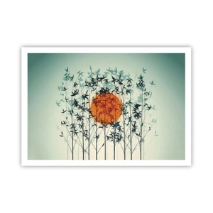 Poster - Sole arancione tra i rami di bambù - 100x70cm - Sole giapponese - Decorazione murale moderna per soggiorno e camera da letto ARTTOR