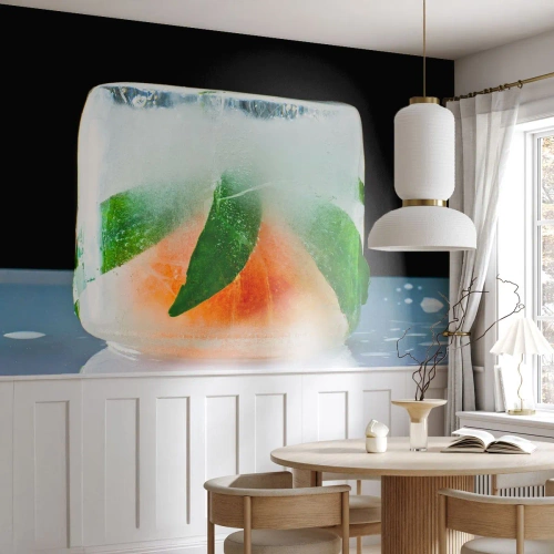 Fotomurali Autoadesivo Deluxe Sticker - Freschezza e rinfresco - Cubetto di ghiaccio, Arancia, Foglia di menta - 200x140 cm