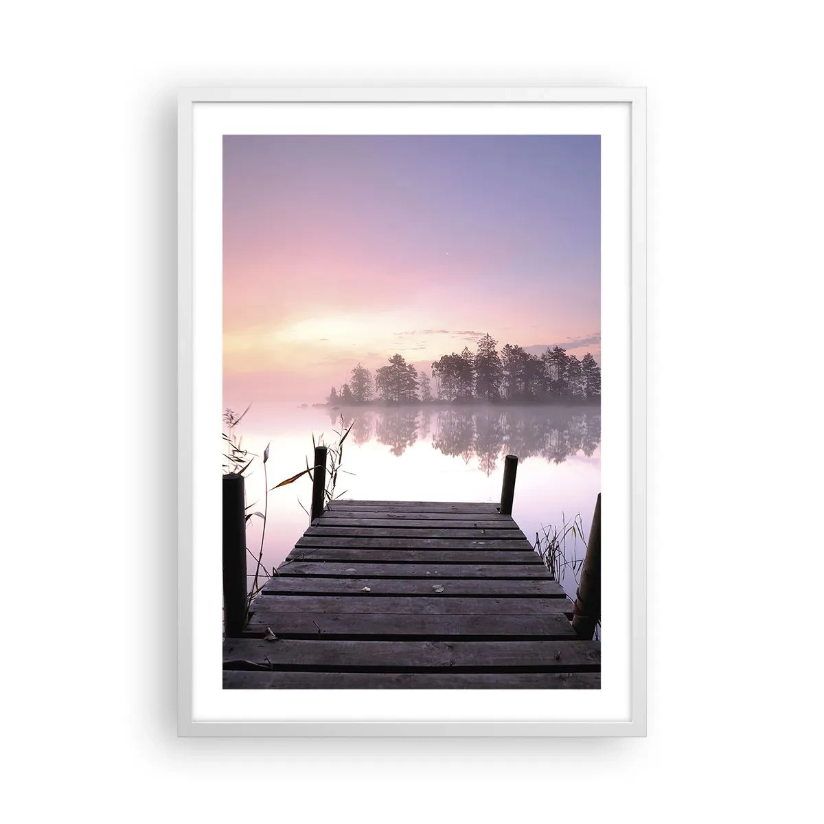 Poster in cornice bianca - Nebbia color lilla - 50x70 cm