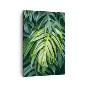 Quadro su tela - Stampe su Tela - Foglie verdi in una fitta disposizione tropicale - 50x70cm - Immergersi nella freschezza - Decorazione murale moderna per soggiorno e camera da letto ARTTOR