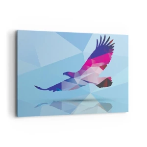 Quadro su tela - Stampe su Tela - Silhouette geometrica di un'aquila in volo su sfondo blu - 100x70cm - L'aquila nel cristallo lilla - Decorazione murale moderna per soggiorno e camera da letto ARTTOR