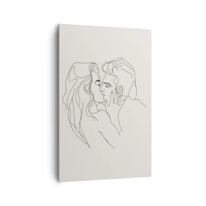 Quadro su tela - Stampe su Tela - Un'illustrazione minimalista di una coppia in un abbraccio amorevole - 80x120cm - Intrecciati dal sentimento - Decorazione murale moderna per soggiorno e camera da letto ARTTOR