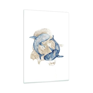 Quadro su vetro - Balene blu astratte su uno sfondo chiaro - 80x120cm - Amicizia o amore? - Decorazione murale moderna per soggiorno e camera da letto ARTTOR