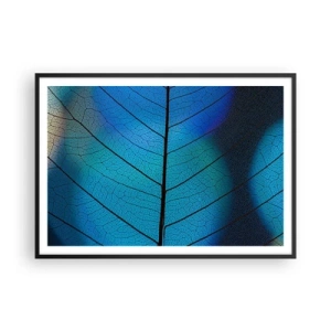 Poster in cornice nera - Primo piano di una foglia blu con dettaglio delle venature visibile - 100x70cm - Struttura intricata - Decorazione murale moderna per soggiorno e camera da letto ARTTOR