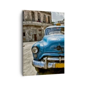 Quadro su tela - Stampe su Tela - Una vecchia macchina blu sulla strada in stile retrò - 50x70cm - Antico è bello - Decorazione murale moderna per soggiorno e camera da letto ARTTOR
