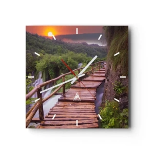 Orologio da parete - Orologio in Vetro - Un ponte che domina le cascate al tramonto - 30x30cm - Una bellezza incredibile - Decorazione murale moderna per soggiorno e camera da letto ARTTOR