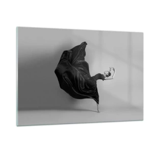 Quadro su vetro - Una ballerina in abito nero che fluttua dinamicamente nell'aria - 120x80cm - Musica alata - Decorazione murale moderna per soggiorno e camera da letto ARTTOR