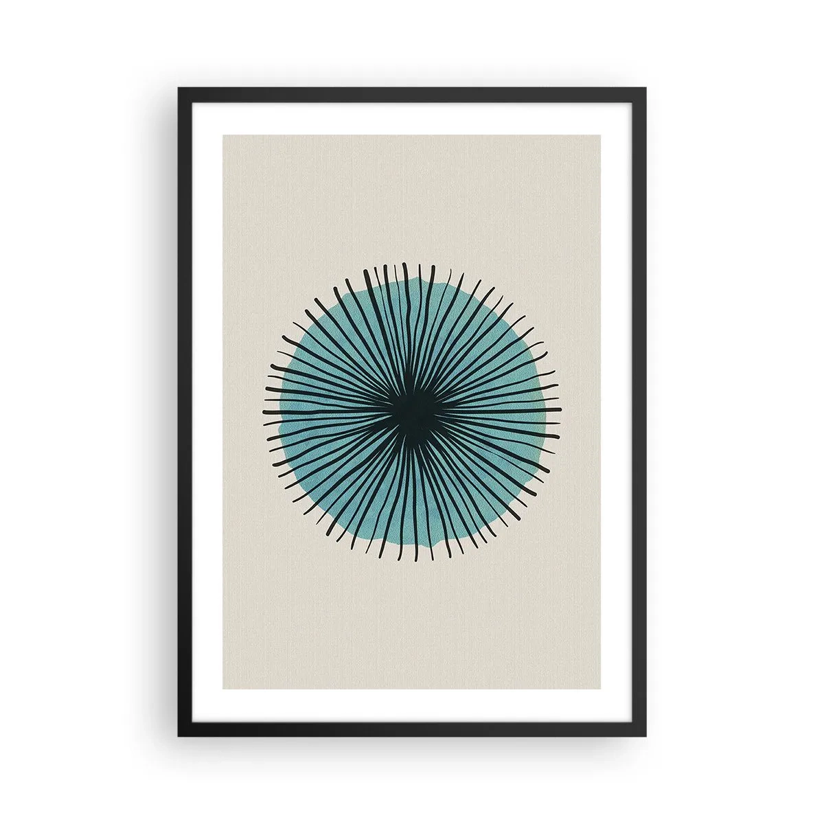 Poster in cornice nera - Motivo geometrico a forma di cerchio radiale - 50x70cm - Radiosamente nel blu - Decorazione murale moderna per soggiorno e camera da letto ARTTOR