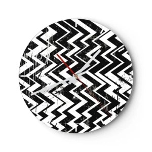 Orologio da parete - Orologio in Vetro - Motivo a zigzag bianco e nero con effetto artistico invecchiato - 30x30cm - Zig-bianco, zag-nero - Decorazione murale moderna per soggiorno, cucina e camera da letto ARTTOR