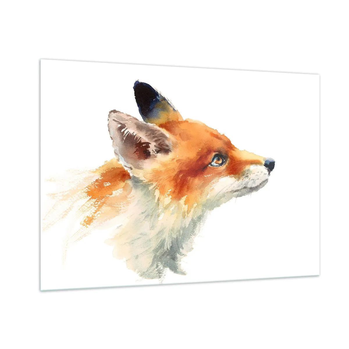 Quadro su vetro - Illustrazione ad acquerello di una volpe che guarda in lontananza - 100x70cm - La prudenza non è mai troppa - Decorazione murale moderna per soggiorno e camera da letto ARTTOR