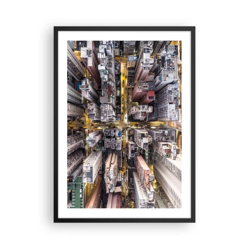 Poster in cornice nera - Vista aerea della città di notte - 50x70cm - Saluti da Hong Kong - Decorazione murale moderna per soggiorno e camera da letto ARTTOR