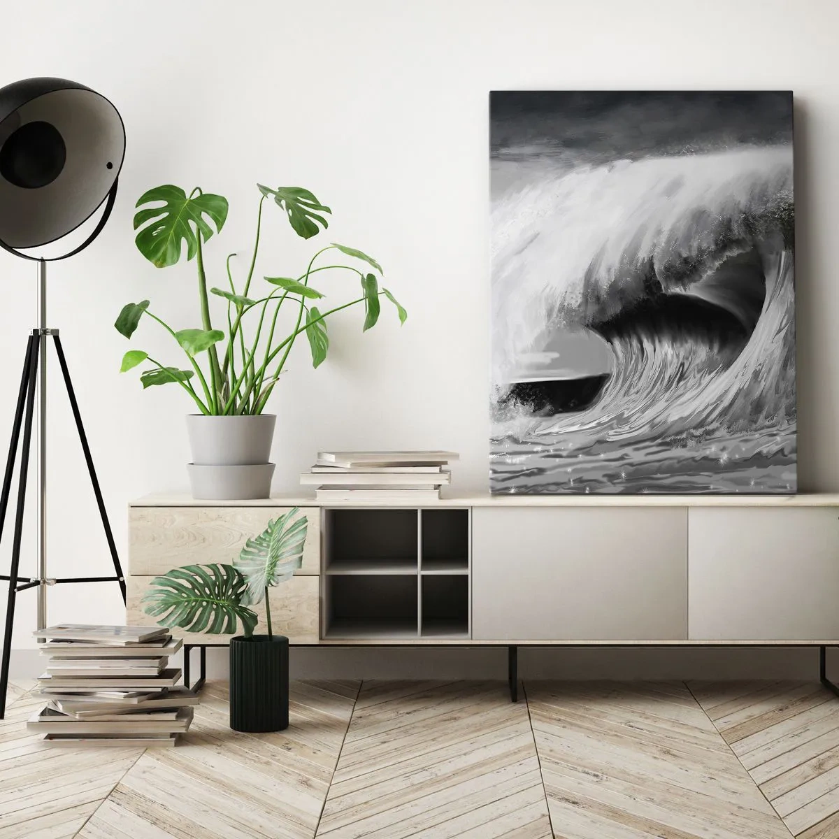 Quadro su tela - Stampe su Tela - Onda oceanica spettacolare in monocromia - 50x70cm - La furia dell'oceano - Decorazione murale moderna per soggiorno e camera da letto ARTTOR