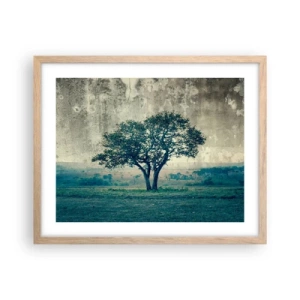 Poster in cornice rovere chiaro - Un melo su un prato blu? - 50x40 cm
