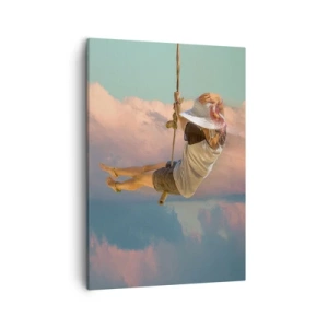 Quadro su tela - Stampe su Tela - Donna su un'altalena tra le nuvole rosa - 50x70cm - Divertimento tra le nuvole - Decorazione murale moderna per soggiorno e camera da letto ARTTOR