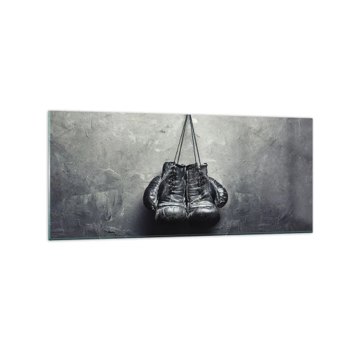 Quadro su vetro - Vecchi guantoni da boxe contro il muro - 120x50cm - Tempo di lotte e tempo di pace - Decorazione murale moderna per soggiorno e camera da letto ARTTOR
