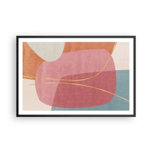 Poster in cornice nera - Composizione pastello con filo dorato - 91x61 cm